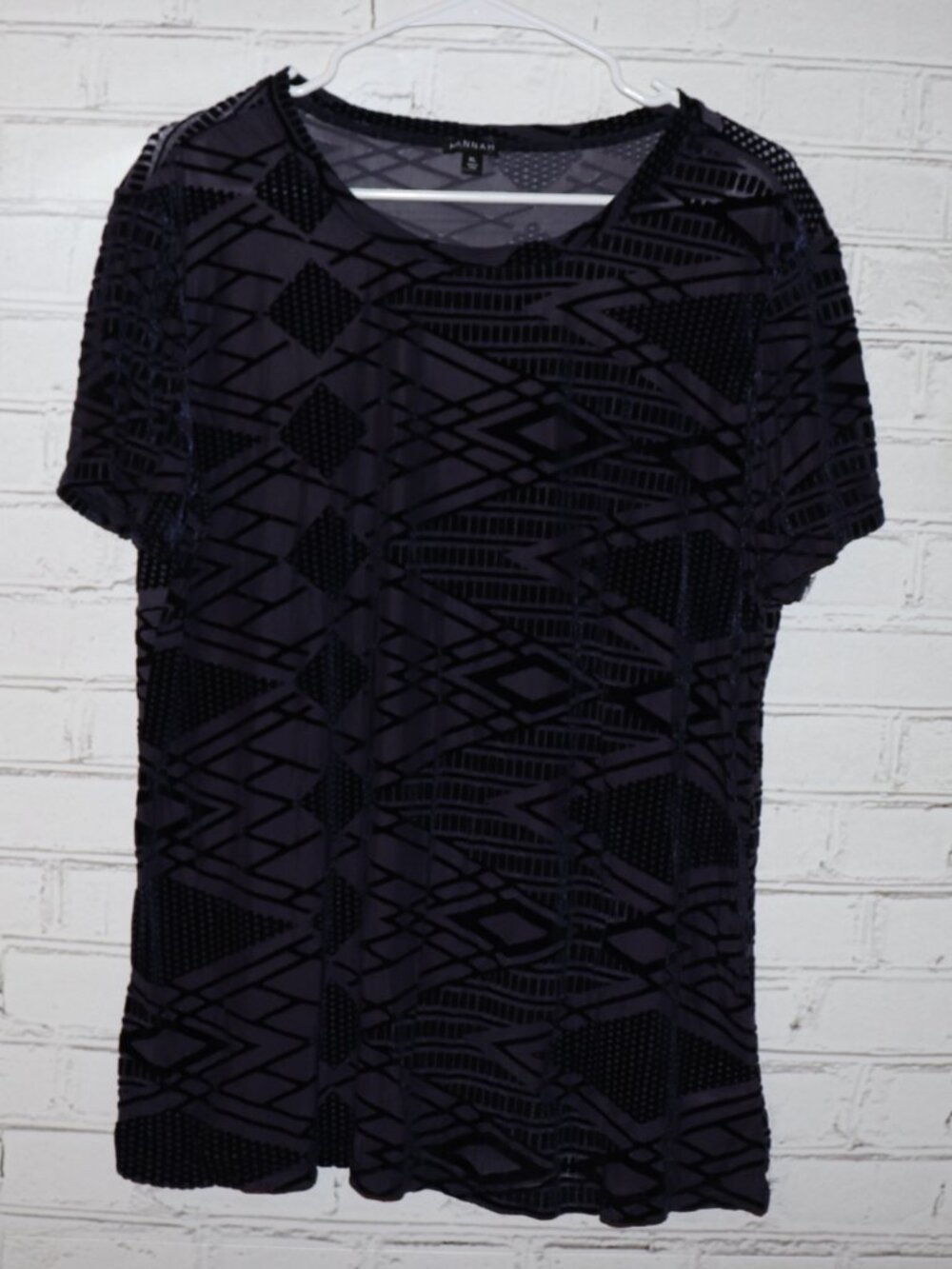 💙 Hannah Dark Navy Sheer Geometric Top · XL